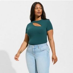 Torrid Fitted Super Soft Rib Crew Neck Asymmetrical Cut Out Tee